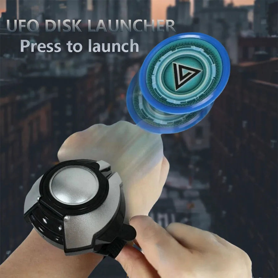 UFO Launcher Chidlren Toy Flying Saucer Shooters Halloween Disk Wristband Prop Boys Cosplay Figure Game Xmas Kids Present Gifts